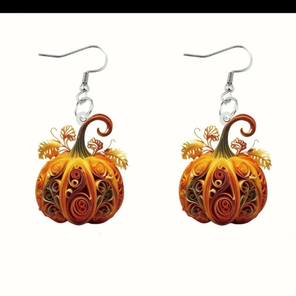 NEW Chic Acrylic Pumpkin Dangle Earrings - Picture 1 of 6